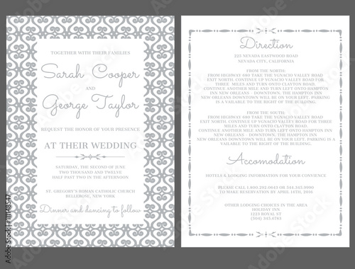 Fotografie Silver Wedding Invitation Card Invitation with ornaments