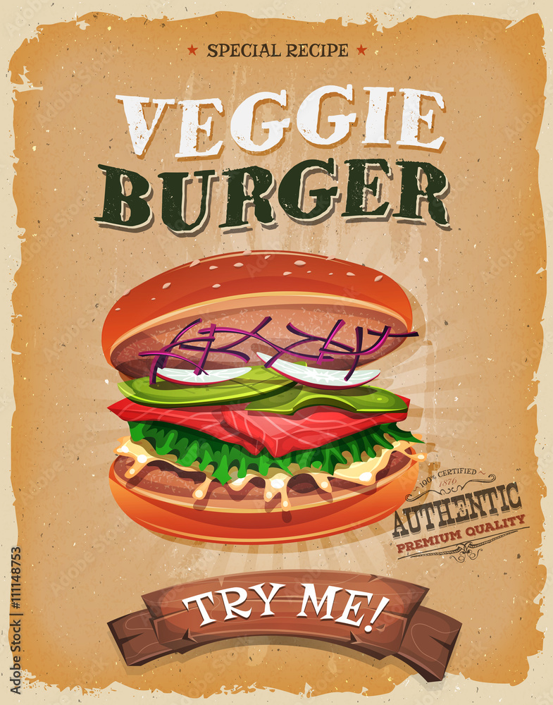 Plakat Grunge I Rocznika Burger Wegetariański Plakat