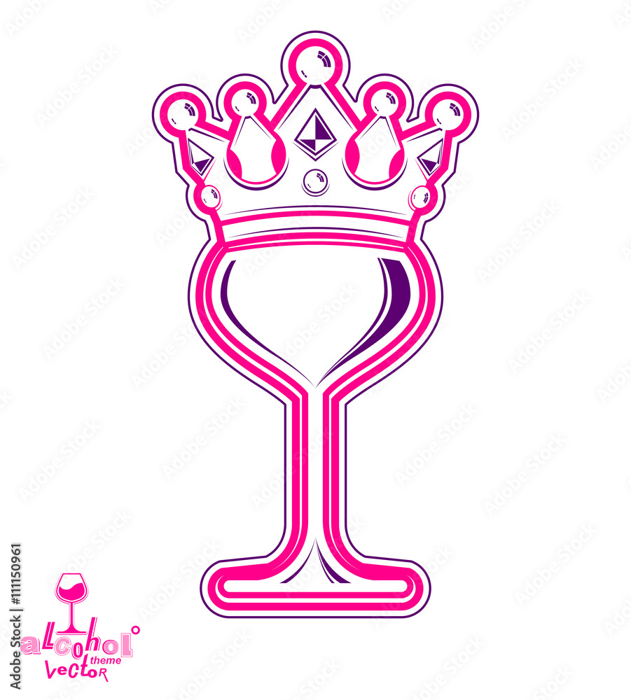 Sophisticated luxury wineglass with king crown, artistic vector Sophisticated luxury wineglass with king crown, artistic vector