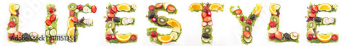 Word lifestyle made of salad and fruits