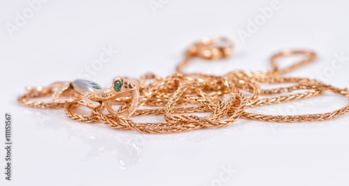 Gold chain and gold pendant in the form of a lizard