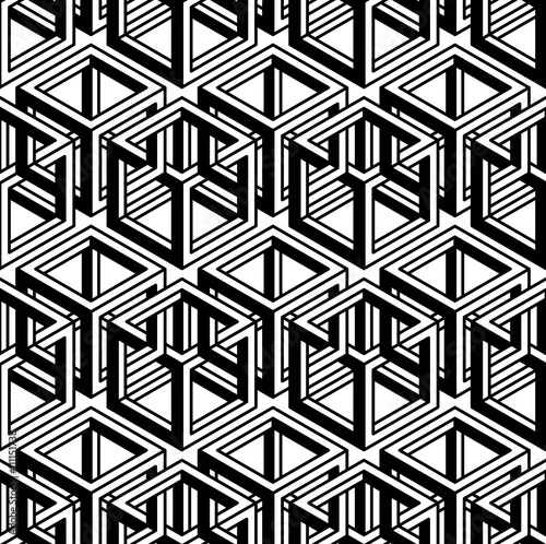Seamless optical ornamental pattern with 3d geometric shapes