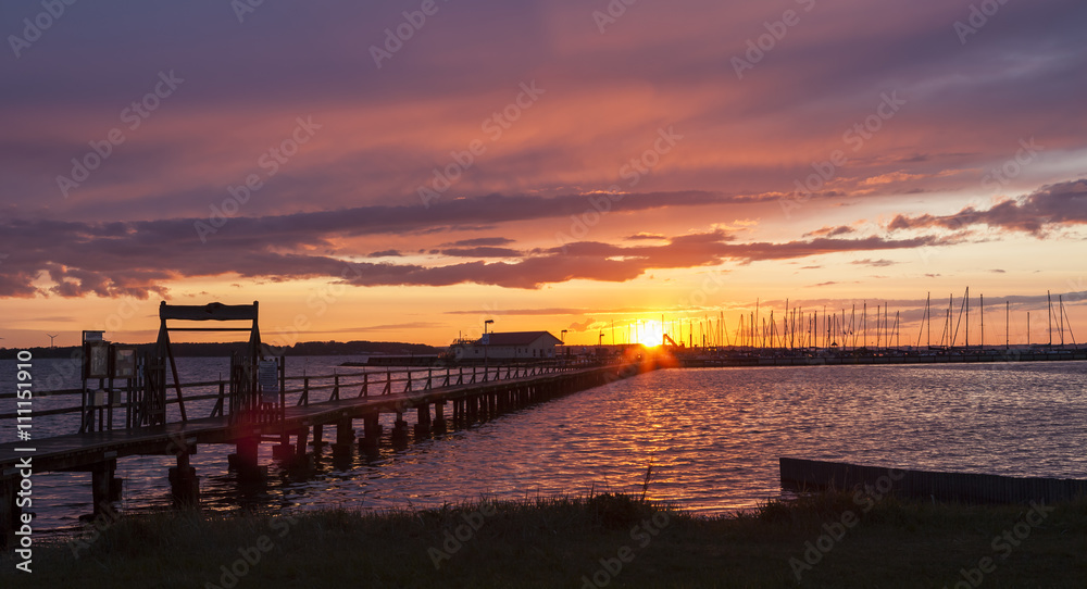 Sunset at Marina Wackerballig, near Gelting, Baltic Sea, Northern Germany
