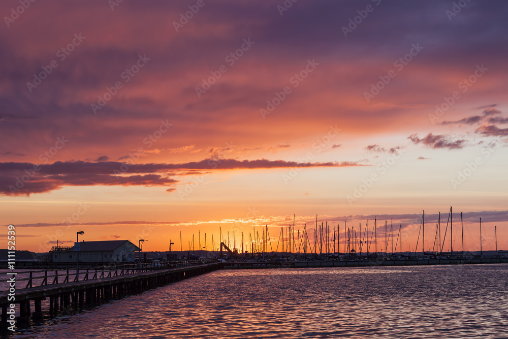 Sunset at Marina Wackerballig, near Gelting, Baltic Sea, Northern Germany

