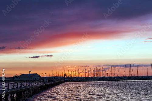 Sunset at Marina Wackerballig, near Gelting, Baltic Sea, Northern Germany 