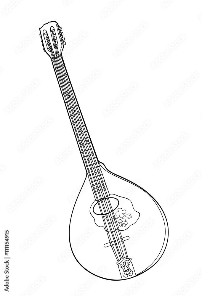 Fototapeta premium Irish bouzouki in hand drawn tehnique