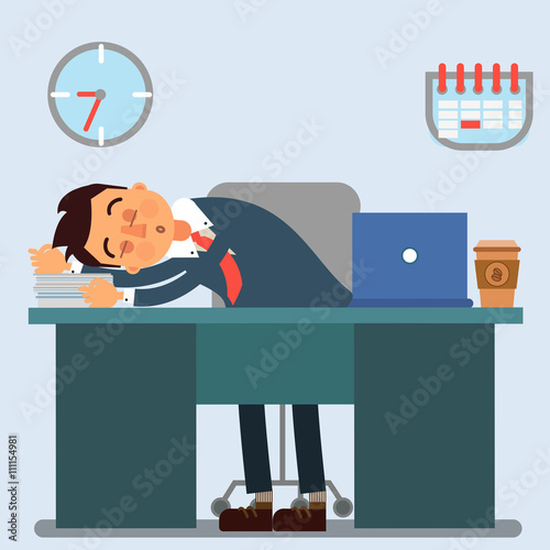 Businessman Working Day. Sleeping Businessman at Work. Office Life