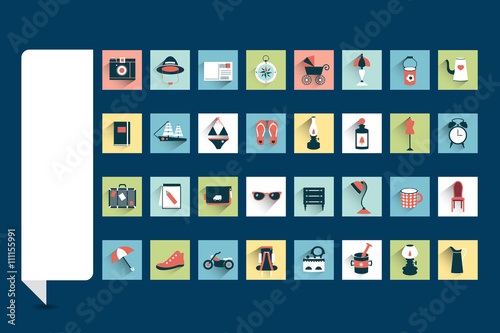 Mega set of retro flat icon set. Vector.