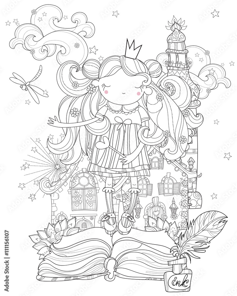 Vector cute princess fairy girl in crown.