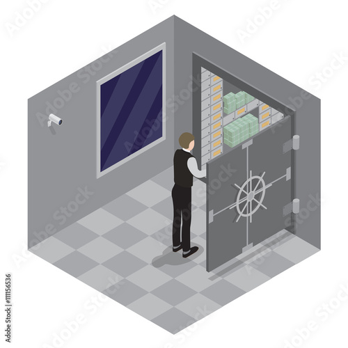 Bank Safe. Open Door of the Bank Safe. Bank Vault. Banker Opens the Safe Door