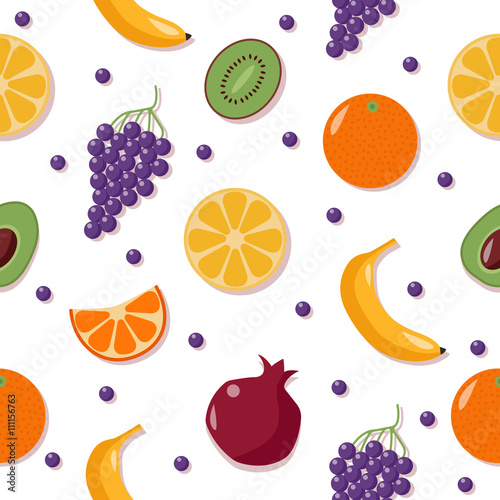 Fototapeta Naklejka Na Ścianę i Meble -  Fruits Background. Seamless Pattern with Fruits. Vector illustration