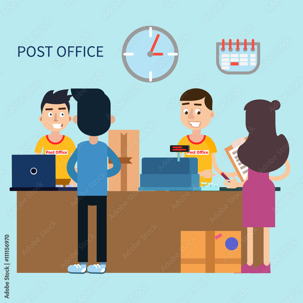 Post Office. Woman Receiving Letter. Postal Service. Man Sending a Letter  Stock Vector | Adobe Stock