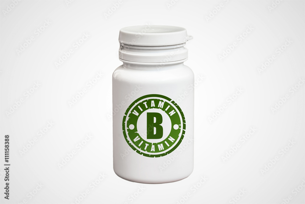 Bottle of pills with vitamin B Bottle of pills with vitamin B