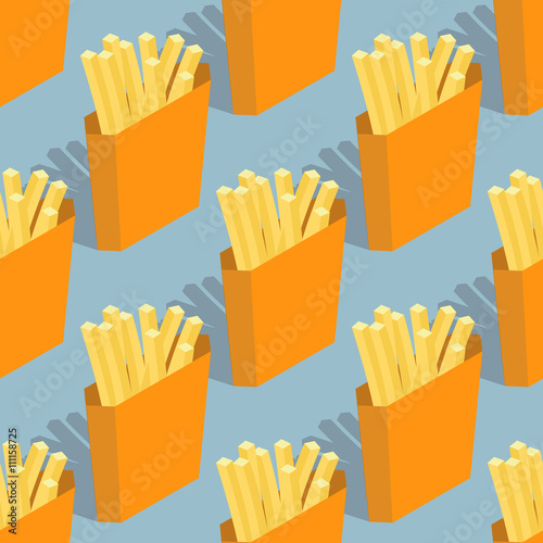 French fries seamless pattern. Sliced ​​potatoes in paper bo