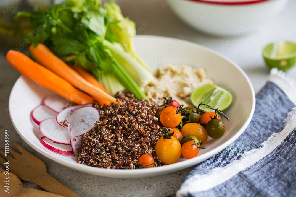 Quinoa with celery,carrot and hummus salad Quinoa with celery,carrot and hummus salad