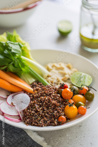 Quinoa with celery,carrot and hummus salad