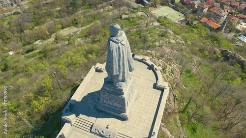 PLOVDIV, BULGARIA - MARCH 26, 2016 - Aerial view of the Unknown soldier monument in Plovdiv, Bulgaria. The Aliosha monument is located on one of the hills in the city. photo