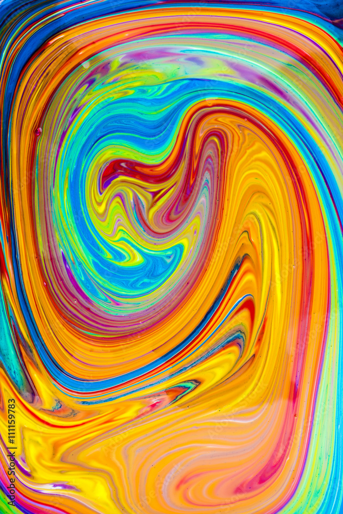 Colorful abstract acrylic painting. Natural dynamic mixture of oil colored pigments fluid flow background.