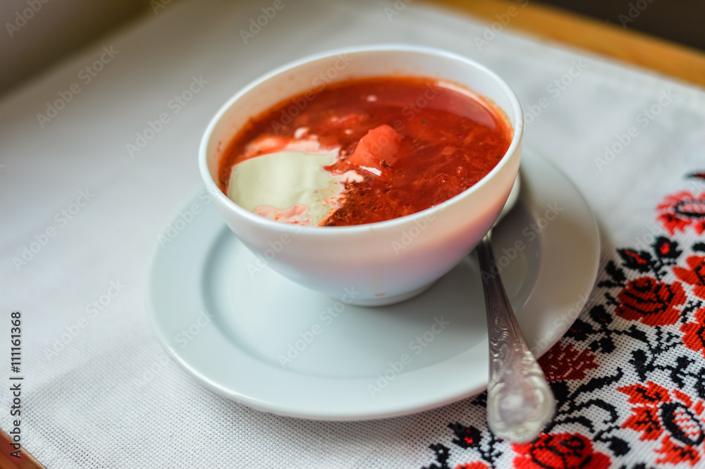Top view of Borsch - traditional Ukrainian cuisine. Top view of Borsch - traditional Ukrainian cuisine.