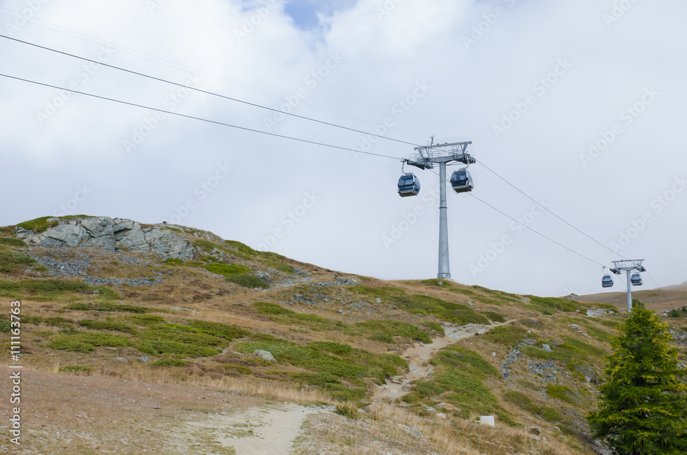 Cable Car in summer  of  Switzerland with white sky background