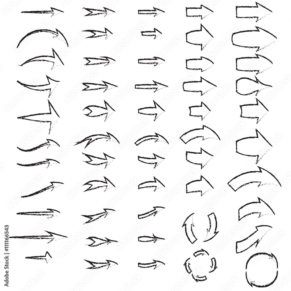 Hand drawn arrow icon set isolated on white background. Vector illustration.