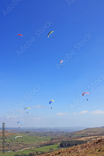 Paragliders above Dartmoor, Devon