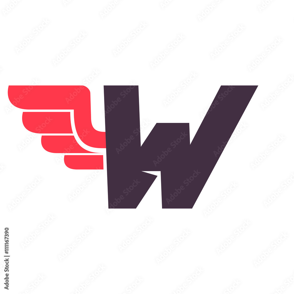 W letter with wing logo design template. W letter with wing logo design template.