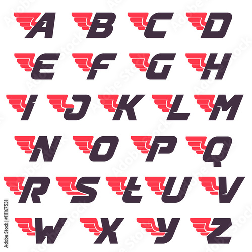 Winged alphabet logos design template.