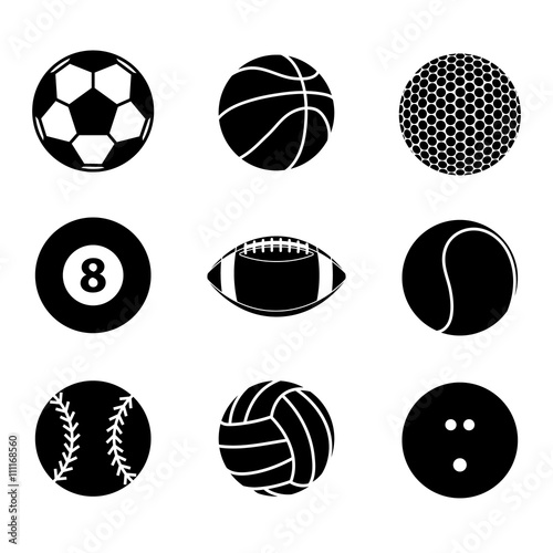 Collection of sport ball icon blank and white vector illustratio