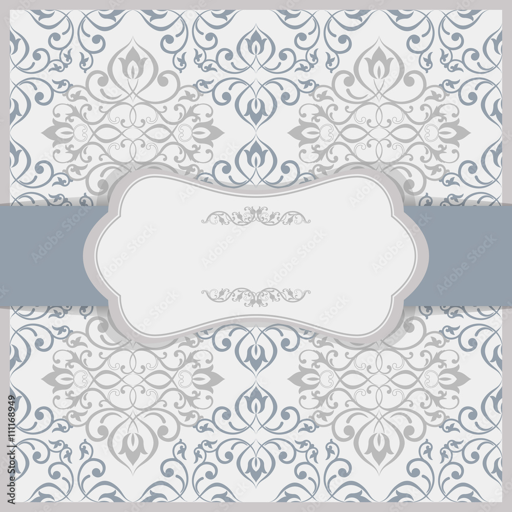 retro Invitation or wedding card with damask background