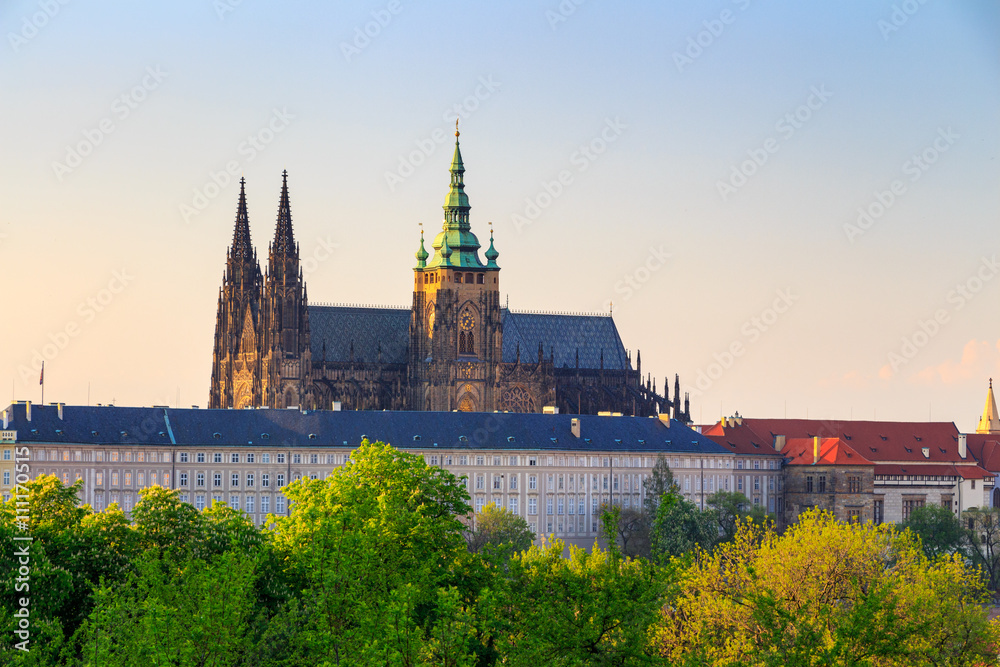 View of Prague castle. View from the green gardens of Prague Castle View of Prague castle. View from the green gardens of Prague Castle