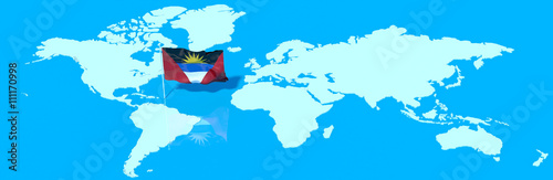 Pianeta Terra 3D con bandiera al vento Antigua e Barbuda photo