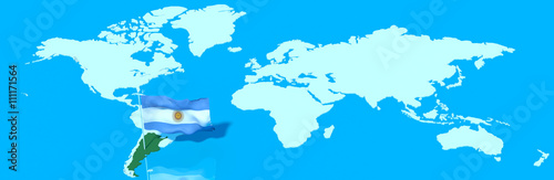 Pianeta Terra 3D con bandiera al vento Argentina