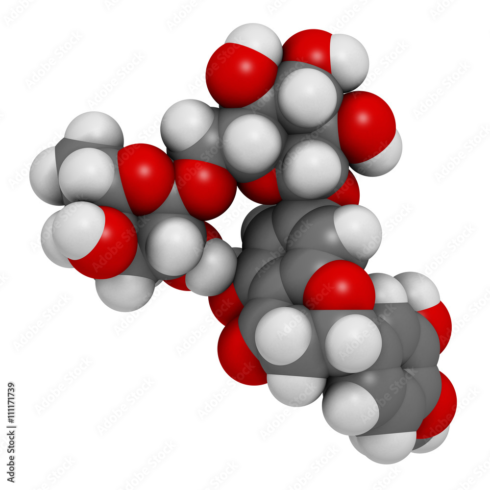 Hesperidin citrus flavanone molecule. 3D rendering. Hesperidin citrus flavanone molecule. 3D rendering.