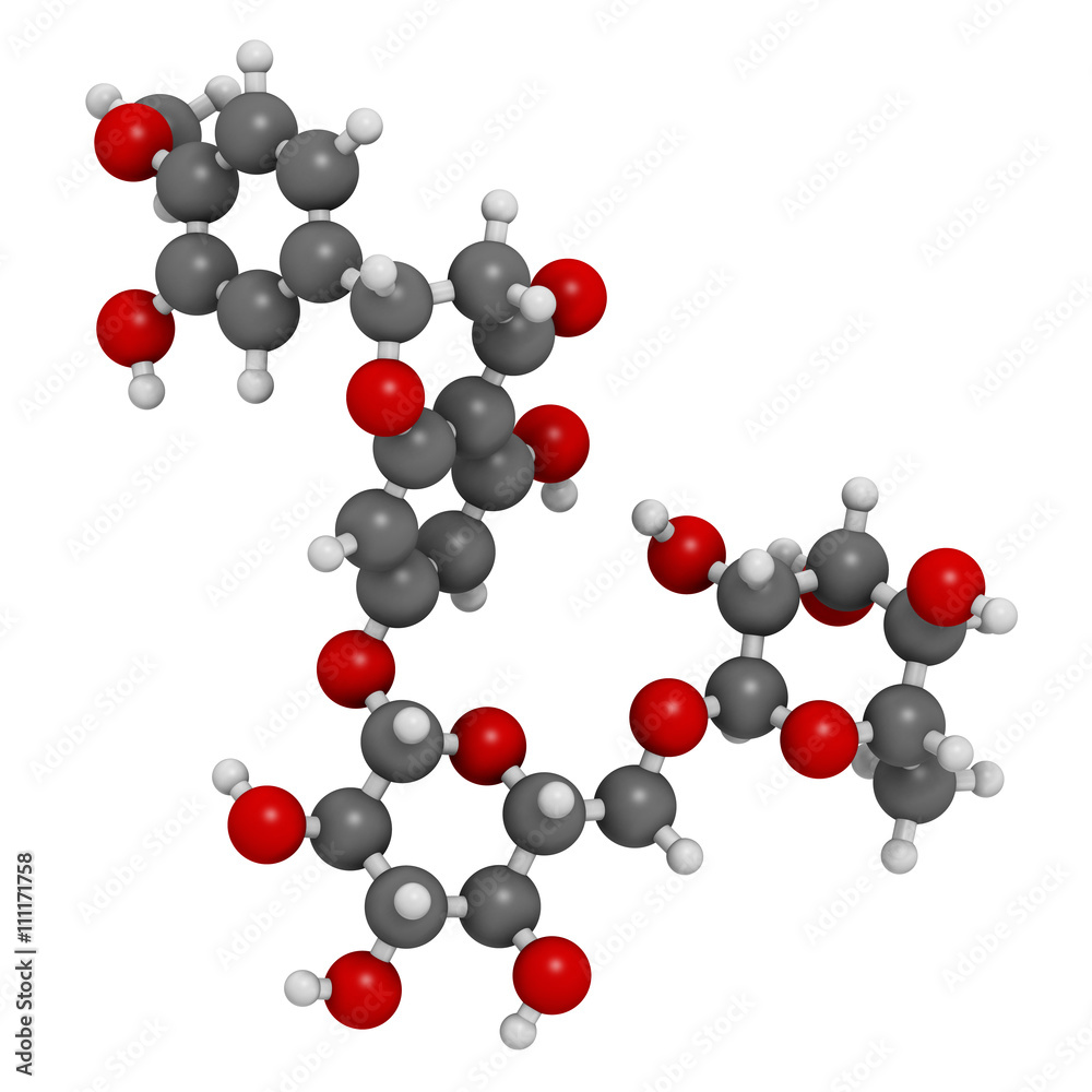 Hesperidin citrus flavanone molecule. 3D rendering. Hesperidin citrus flavanone molecule. 3D rendering.