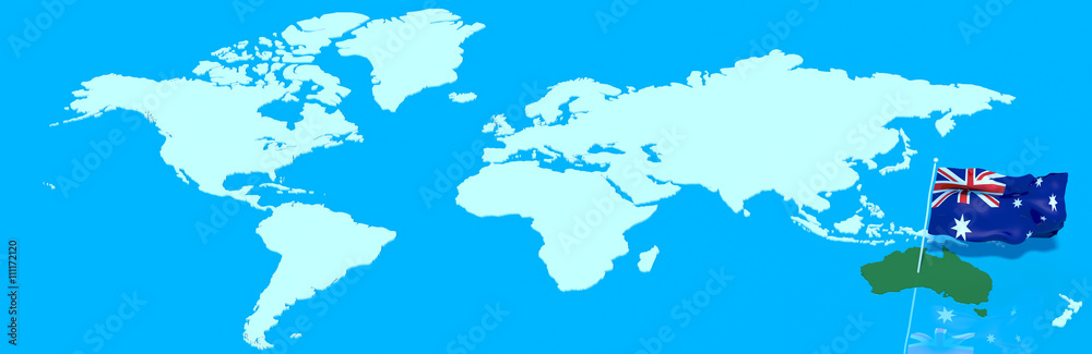 Pianeta Terra 3D con bandiera al vento Australia Pianeta Terra 3D con bandiera al vento Australia