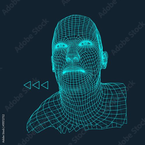 Head of the Person from a 3d Grid. Geometric Face Design. Polygonal Covering Skin. Vector Illustration.