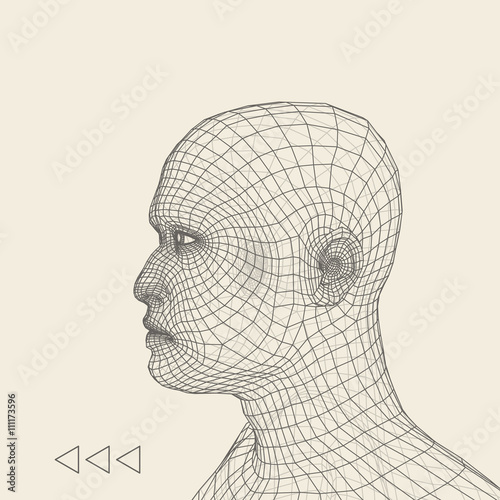 Head of the Person from a 3d Grid. Geometric Face Design. Polygonal Covering Skin. Vector Illustration.