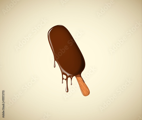 Ice cream stick with delicious chocolate flavor melting ice crea