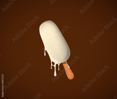 Ice cream stick with delicious white chocolate flavor melting ic