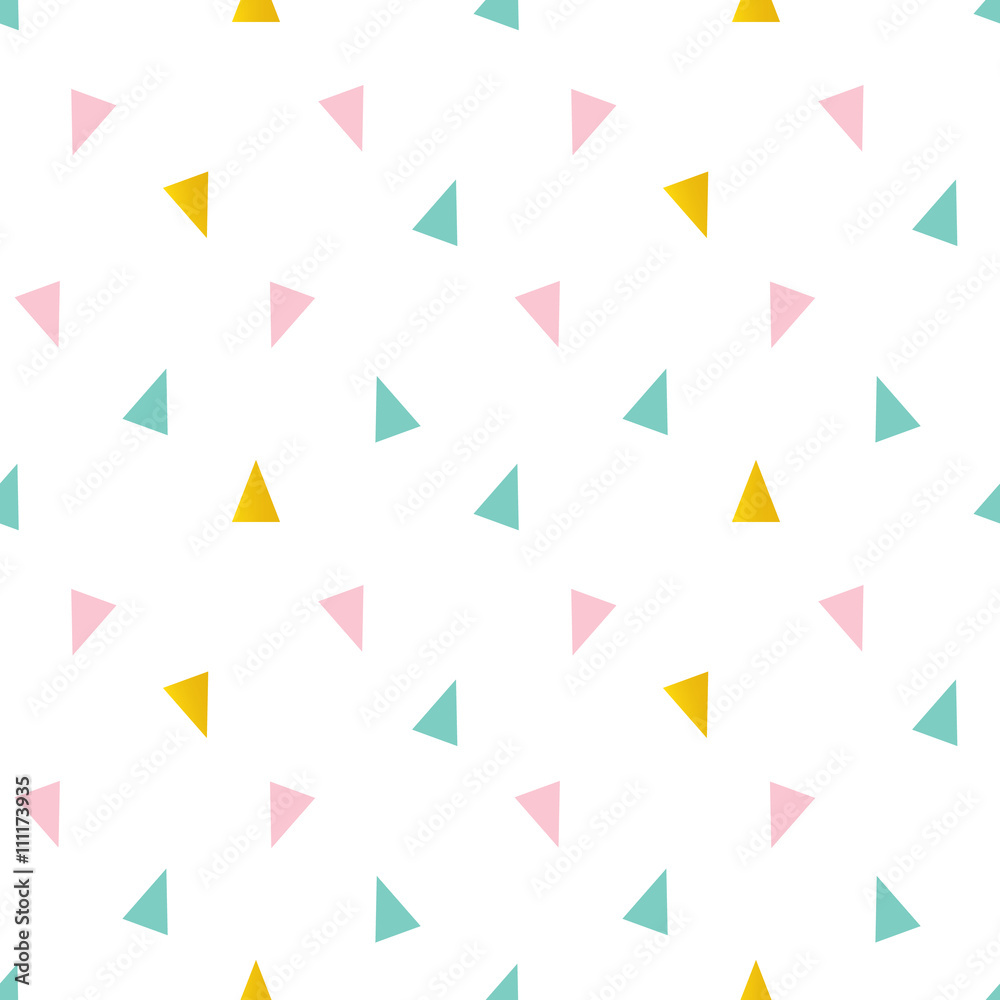 Cute pink, mint green and gold triangle seamless pattern background. Cute pink, mint green and gold triangle seamless pattern background.