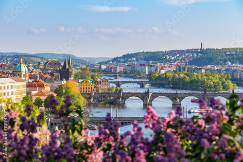 Tableau sur toile Panorama of Charles bridge in Prague, Czech republic