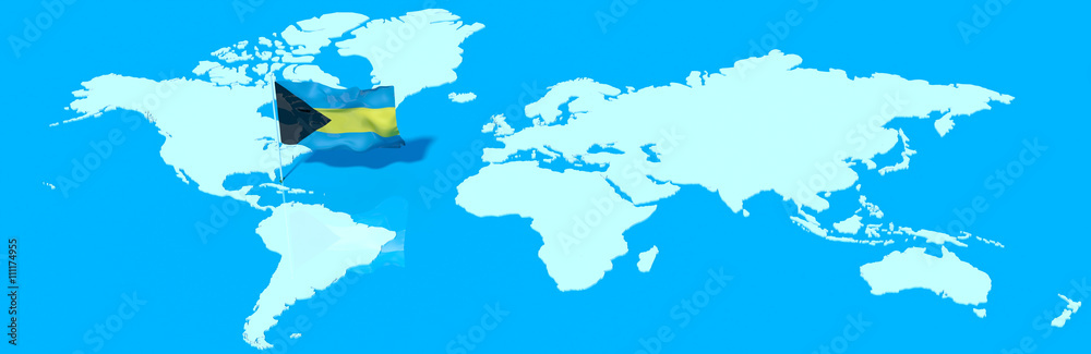 Pianeta Terra 3D con bandiera al vento Bahamas