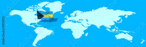 Pianeta Terra 3D con bandiera al vento Bahamas