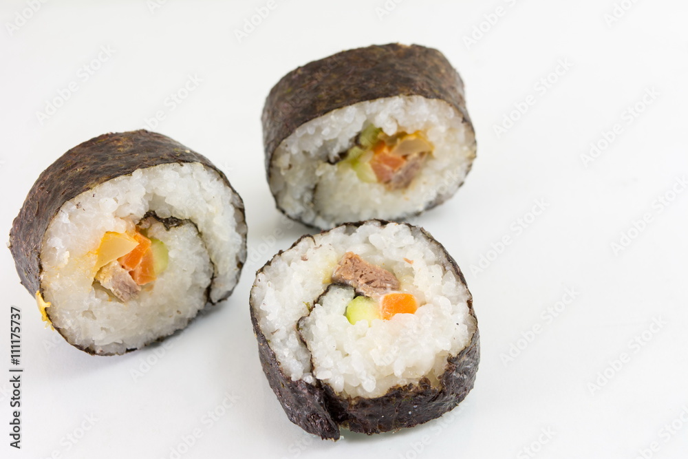 Sushi rolls on white Sushi rolls on white
