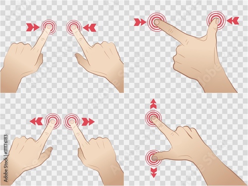 Touch Screen Gestures. Set of static 'movements' of a hands, interacted with GUI of a tablet PC.