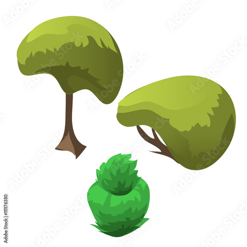 Topiary tree and fancy flowerbed. icon of plants