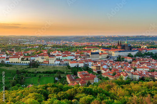 The aerial view of Prague City from Petrin Hill, Czech Republic