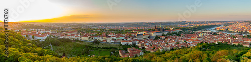 Prague city panorama at sunset, high resolution image, Czech Republic.