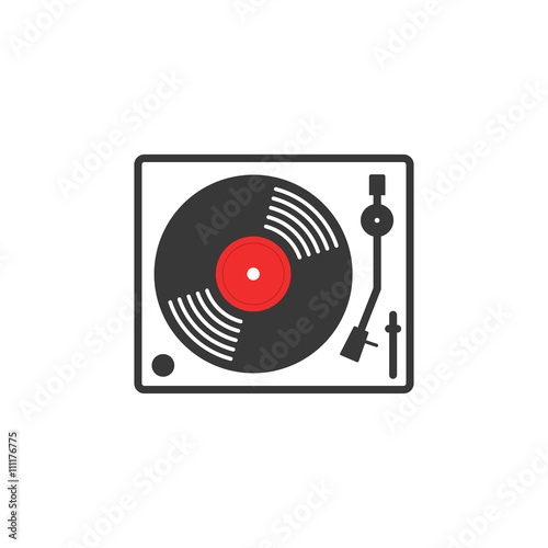 Retro vinyl music player vector icon, vinyl record player flat outline linear style, record turntable logo, thin line modern emblem design, illustration isolated on white background